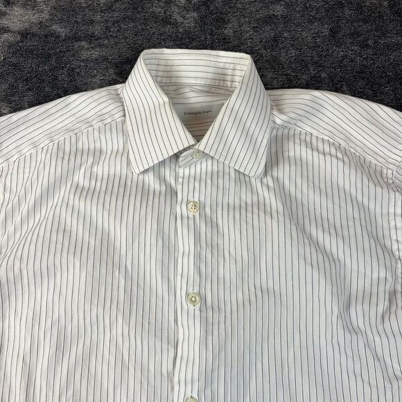 Ermenegildo Zegna Button Up Shirt White Striped Mens 39/15 1/2 Long Sleeve *READ - Picture 2 of 13